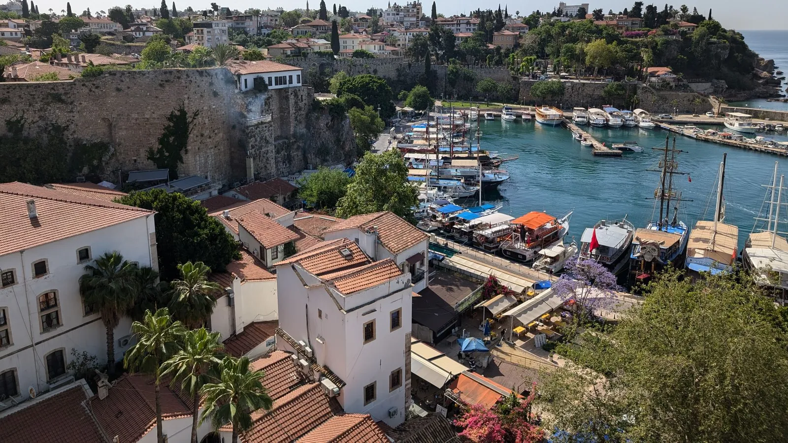 Aerial view of Kaleici old town harbour in Antalya city centre