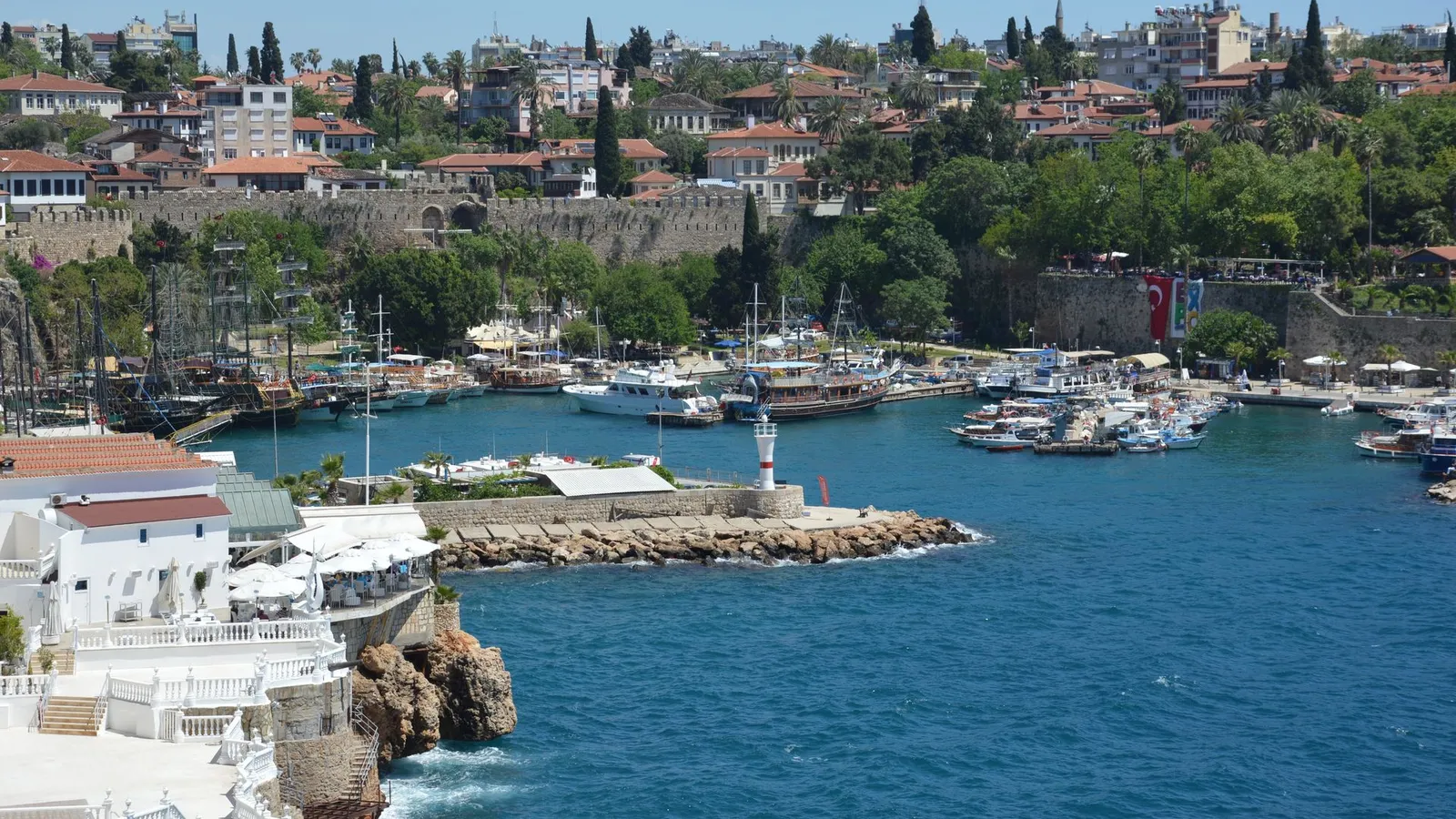 Old town harbour and city walls of Antalya