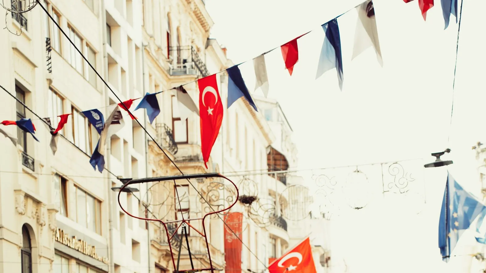 Historic red tram on Istiklal Street near Taksim Square, Istanbul