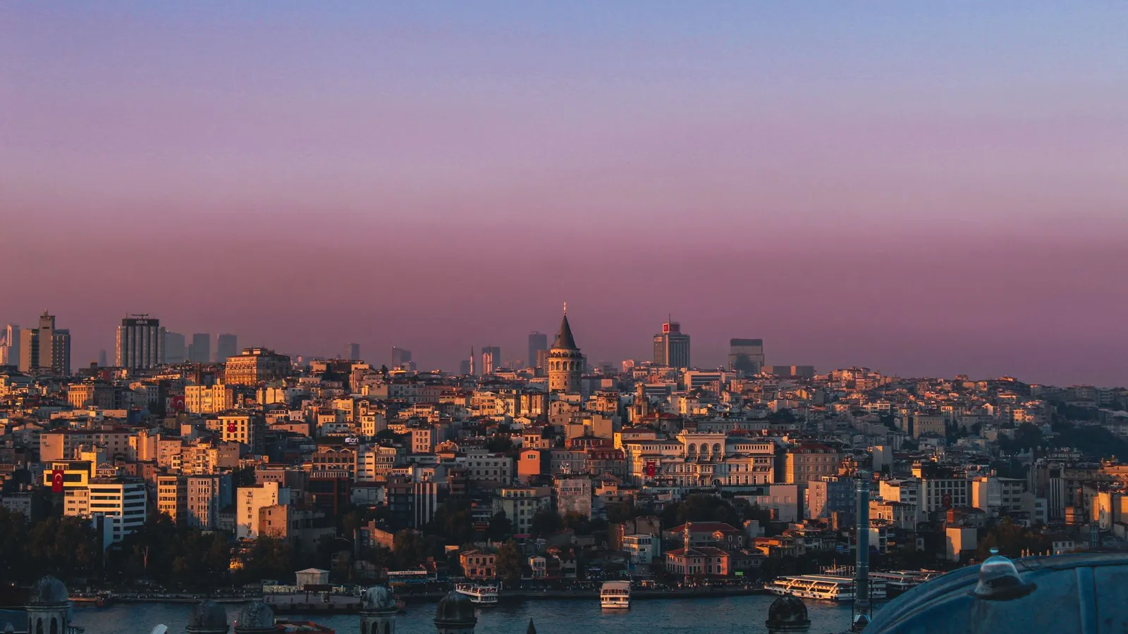 Istanbul skyline with Galata Tower at sunset