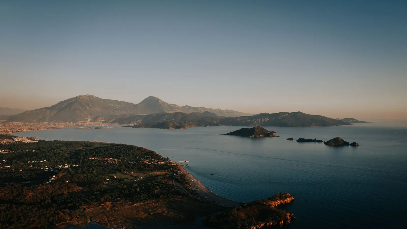 Aerial view of Turkey's Mediterranean coastline at sunrise